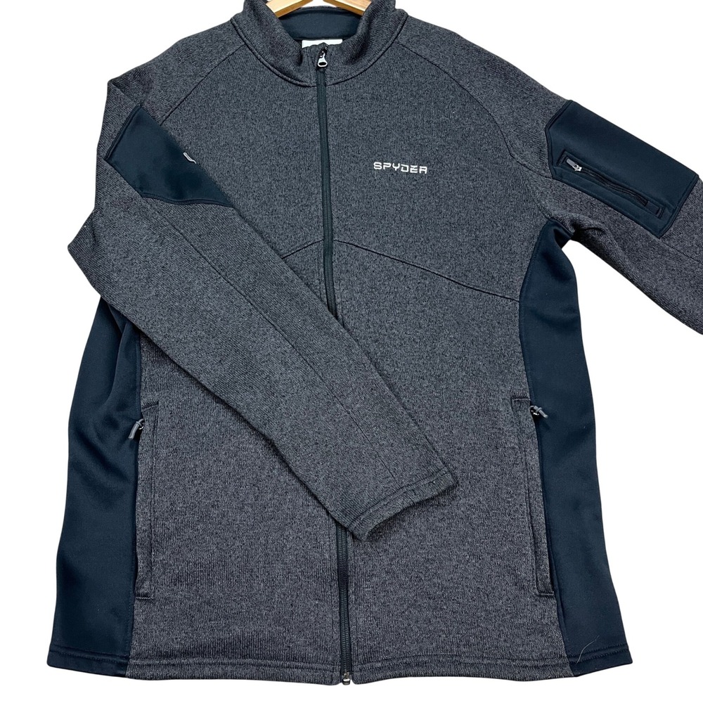 Spyder Jacket Men XXL Charcoal Gray Colorblock Long Sleeve Full Zip Fleece EUC